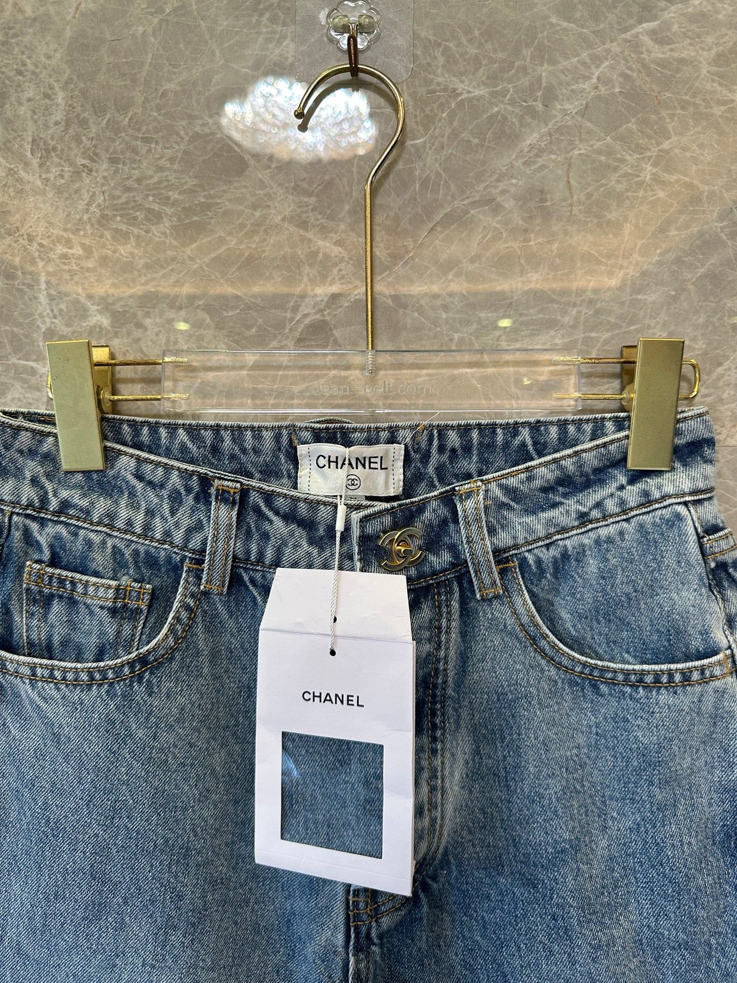 Chanel High-Waist Straight Leg Vintage Wash Denim Jeans