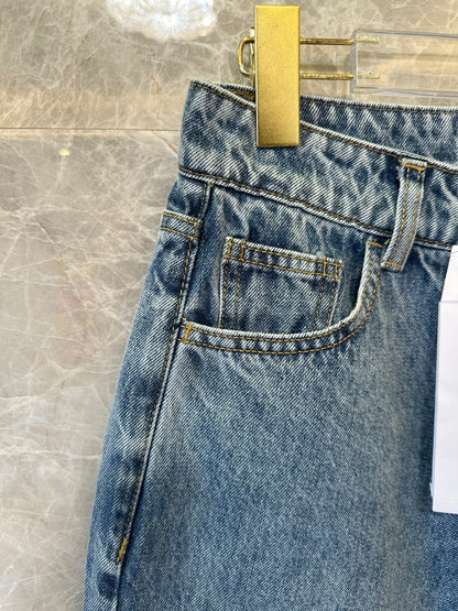 Chanel High-Waist Straight Leg Vintage Wash Denim Jeans
