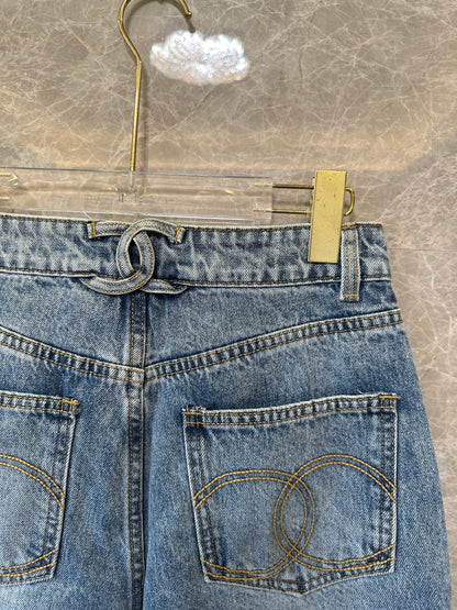Chanel High-Waist Straight Leg Vintage Wash Denim Jeans
