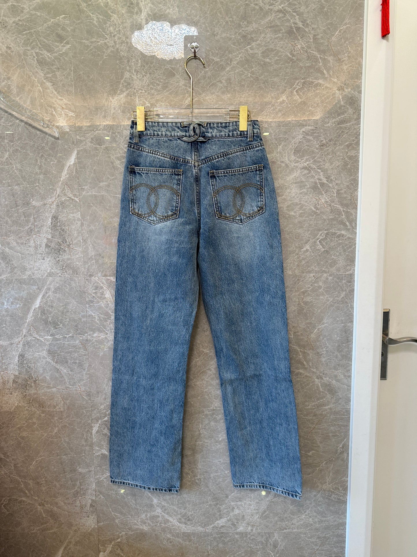 Chanel High-Waist Straight Leg Vintage Wash Denim Jeans