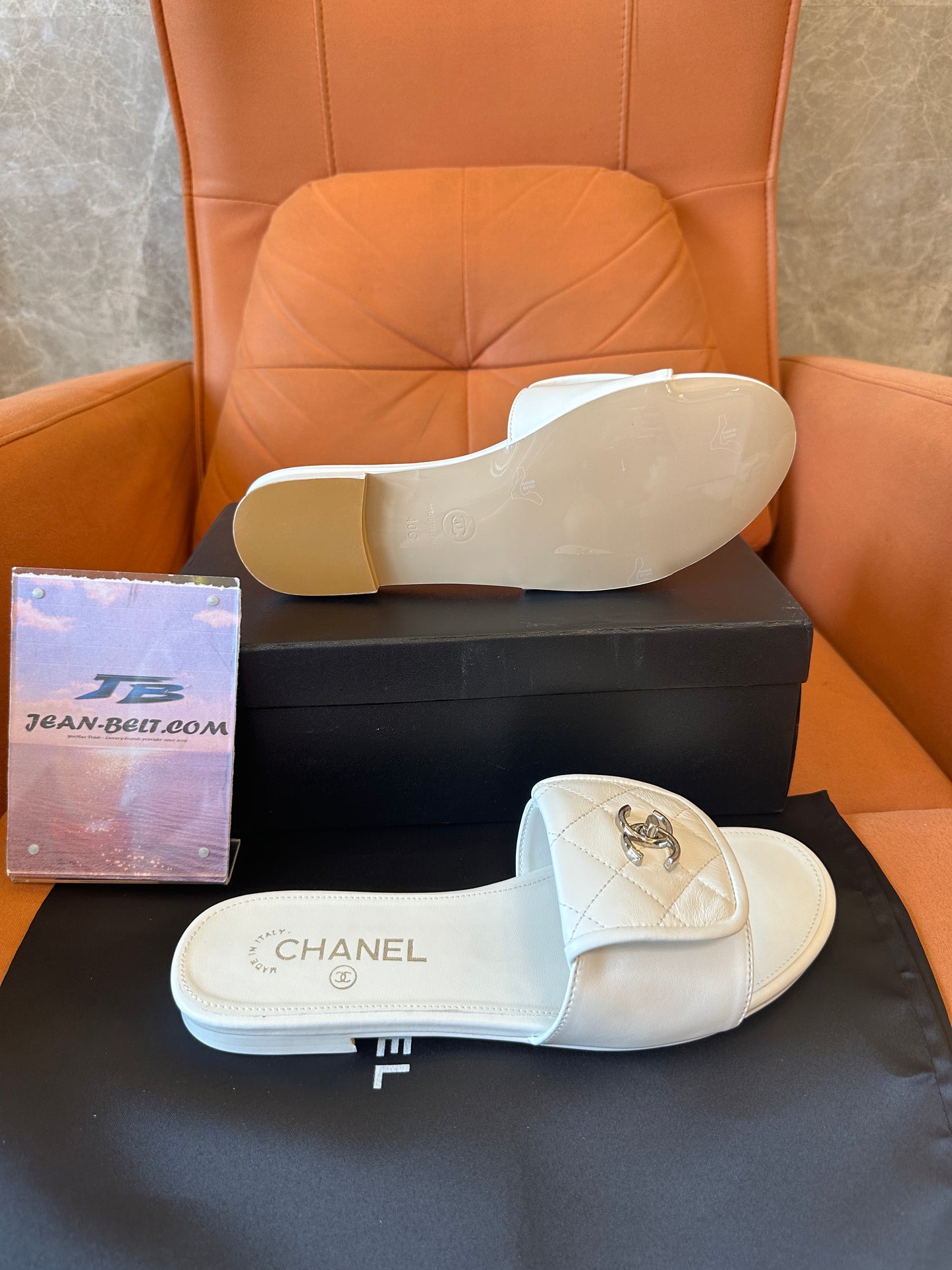 Chanel White Quilted Leather Slide Sandals