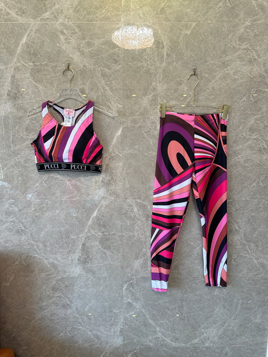 Pucci Women’s Printed Sports Bra & Leggings Set – Pink Multicolor