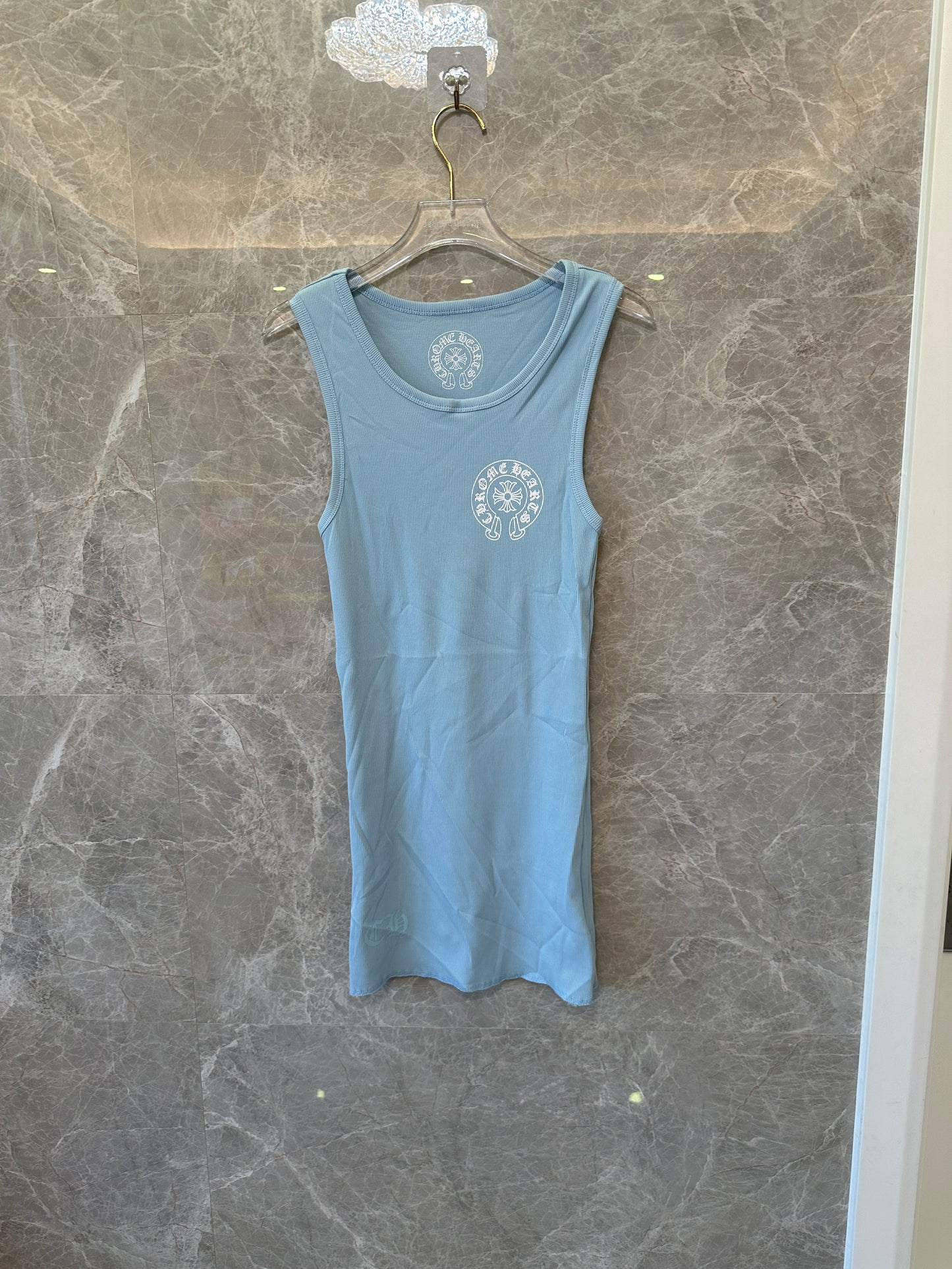 Chrome Hearts Light Blue Ribbed Sleeveless Mini Dress