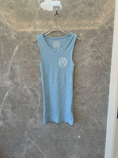 Chrome Hearts Light Blue Ribbed Sleeveless Mini Dress