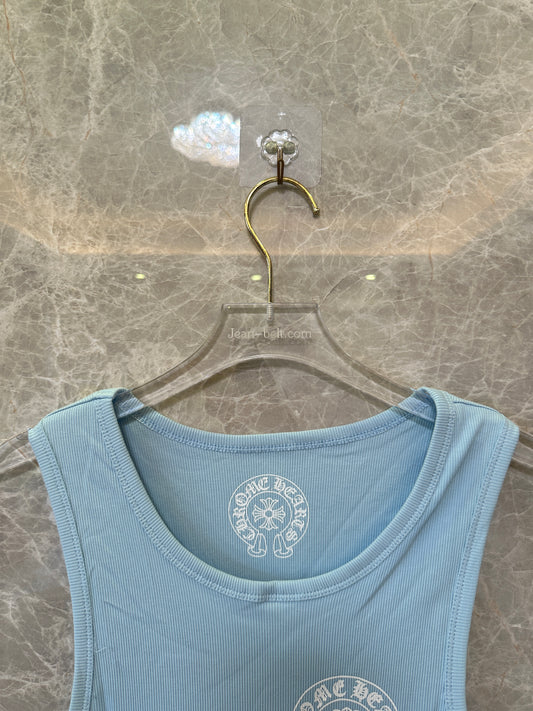 Chrome Hearts Light Blue Ribbed Sleeveless Mini Dress
