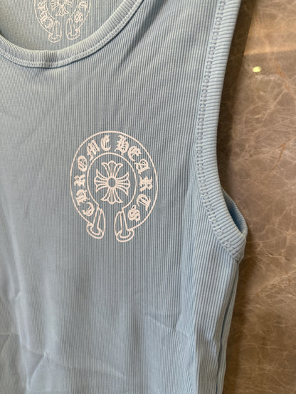 Chrome Hearts Light Blue Ribbed Sleeveless Mini Dress