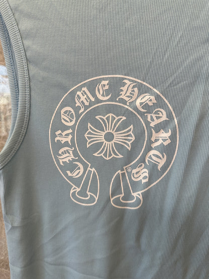Chrome Hearts Light Blue Ribbed Sleeveless Mini Dress