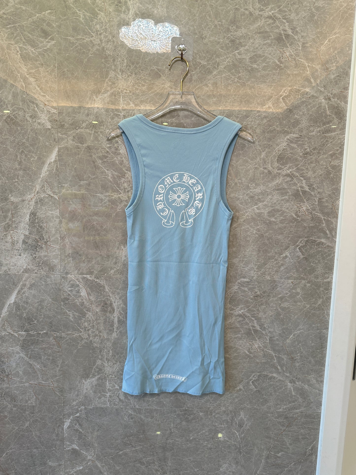 Chrome Hearts Light Blue Ribbed Sleeveless Mini Dress