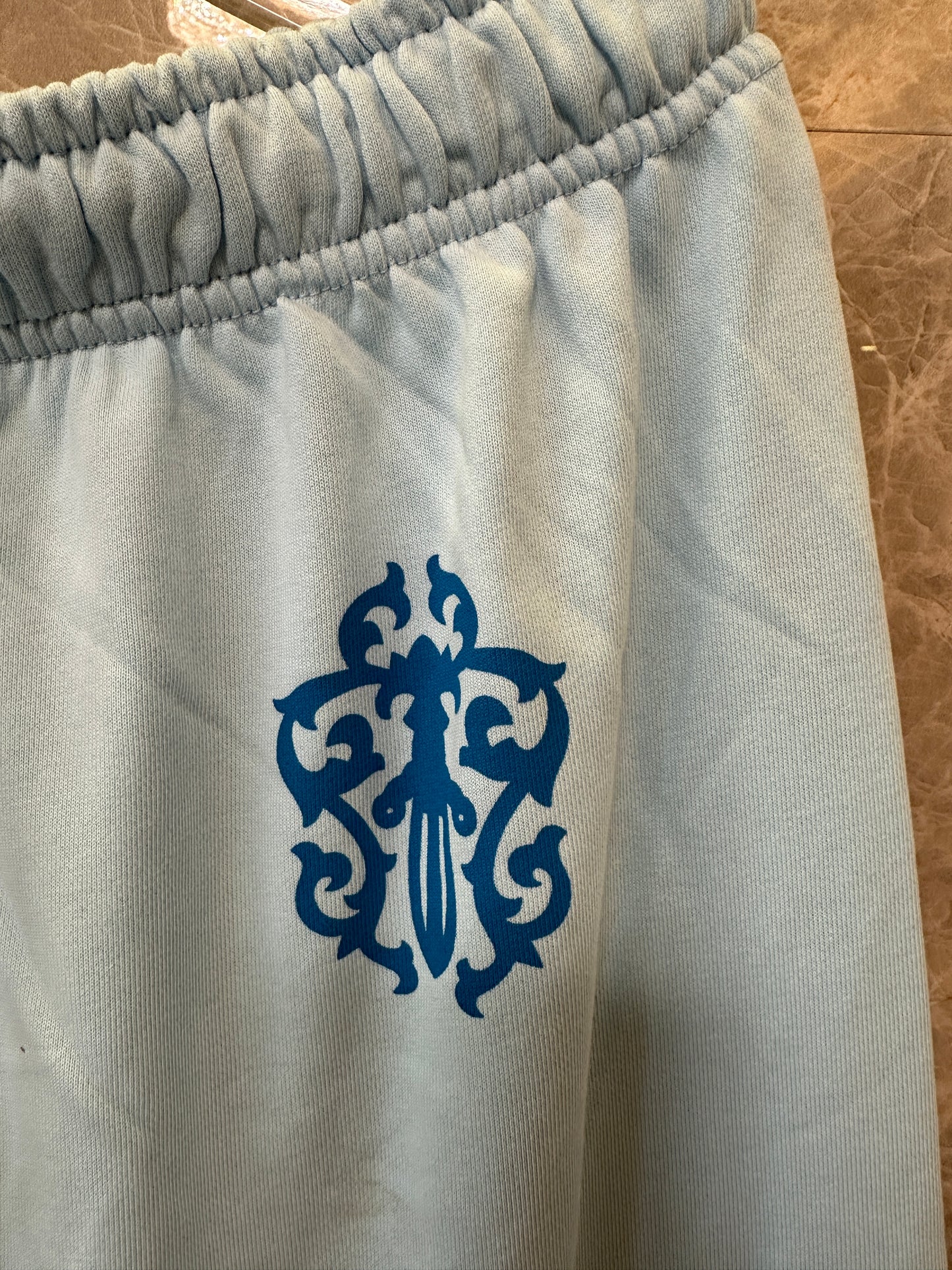 Chrome Hearts Light Blue Gothic Graphic Jogger Sweatpants