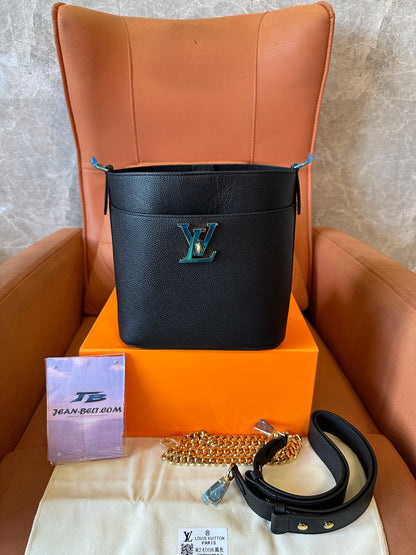 Louis Vuitton M24006 Black Grained Leather Bucket Bag