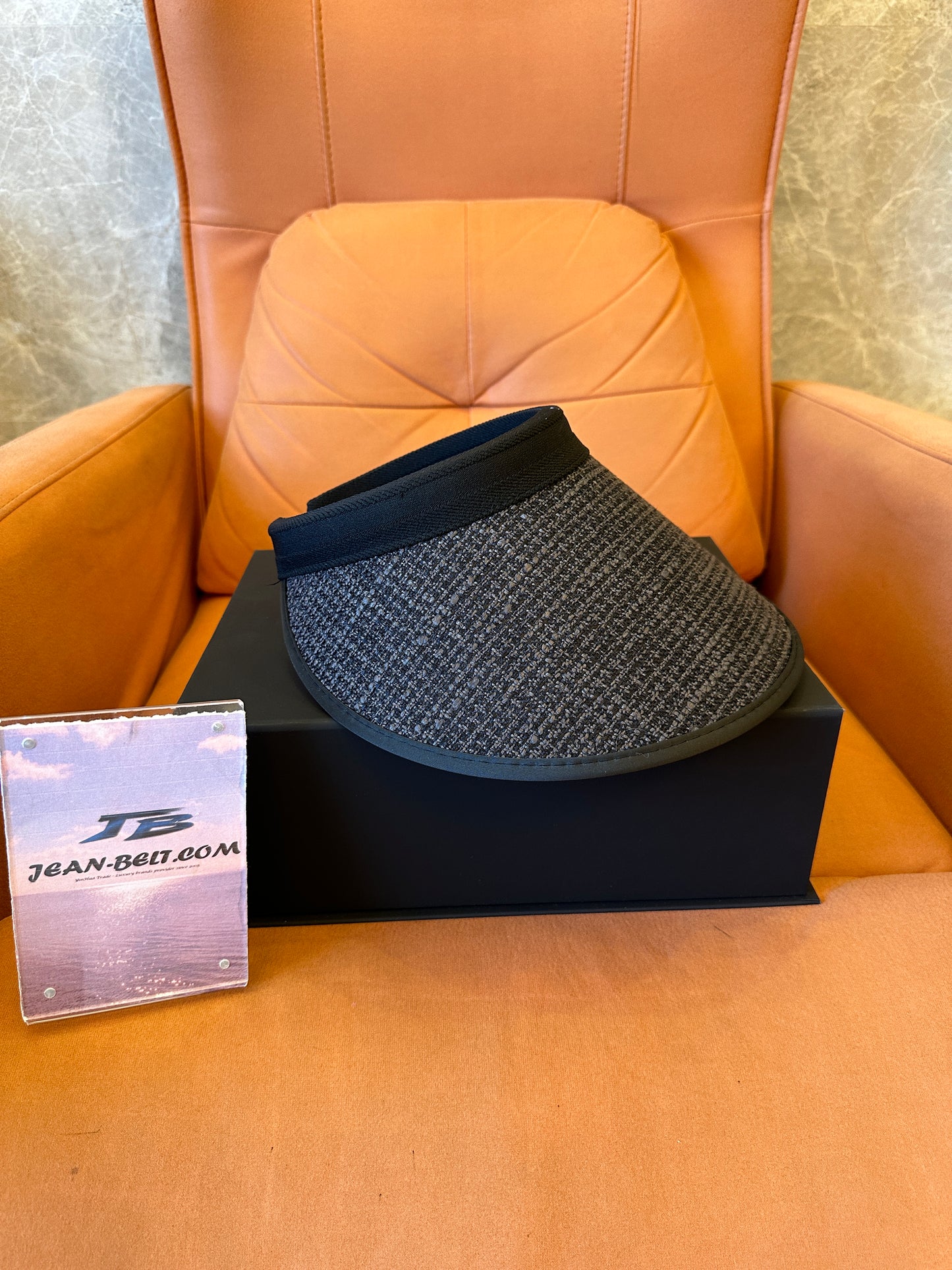 Chanel Black Tweed Pearl Logo Visor Hat