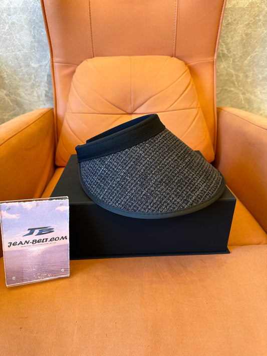 Chanel Black Tweed Pearl Logo Visor Hat
