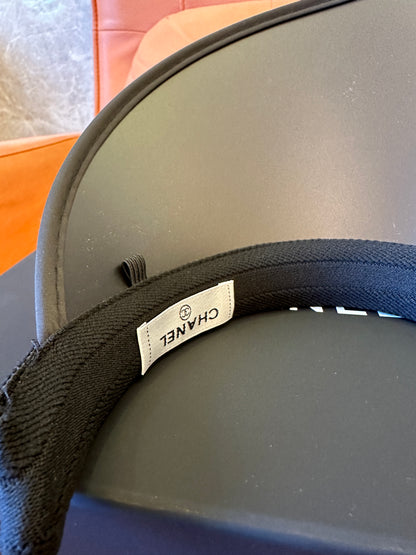 Chanel Black Tweed Pearl Logo Visor Hat