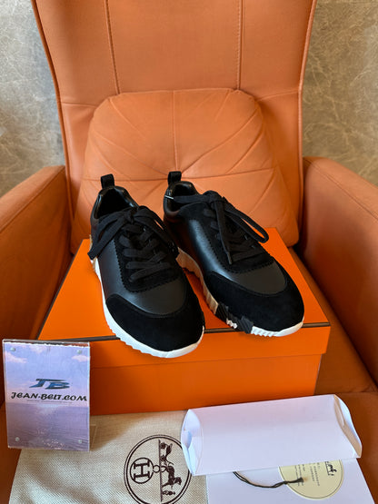 [AAA quality]Hermès Black Leather Low Top Sneakers