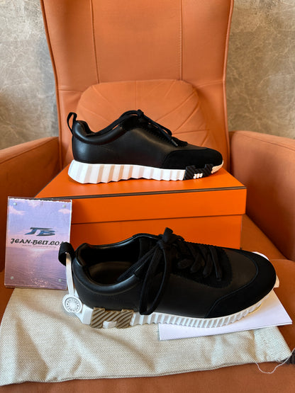 [AAA quality]Hermès Black Leather Low Top Sneakers