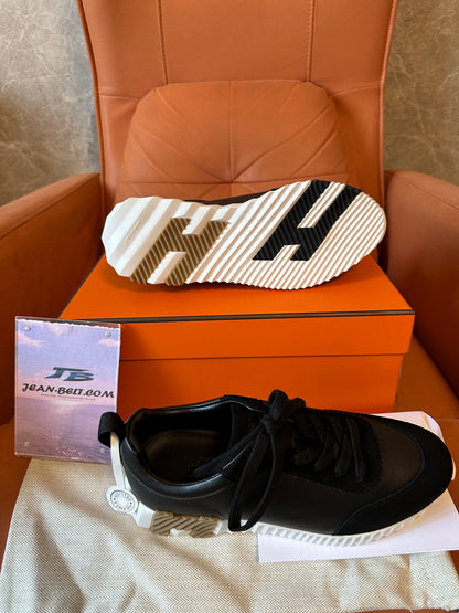 [AAA quality]Hermès Black Leather Low Top Sneakers