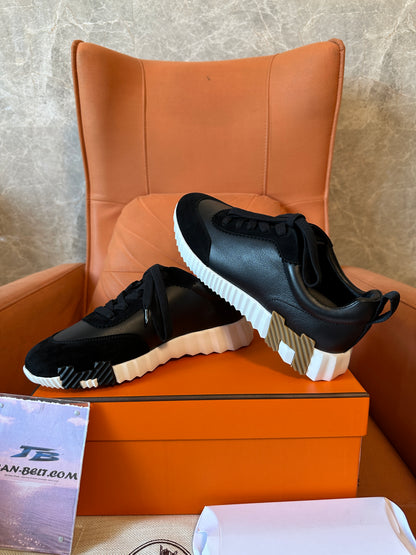 [AAA quality]Hermès Black Leather Low Top Sneakers