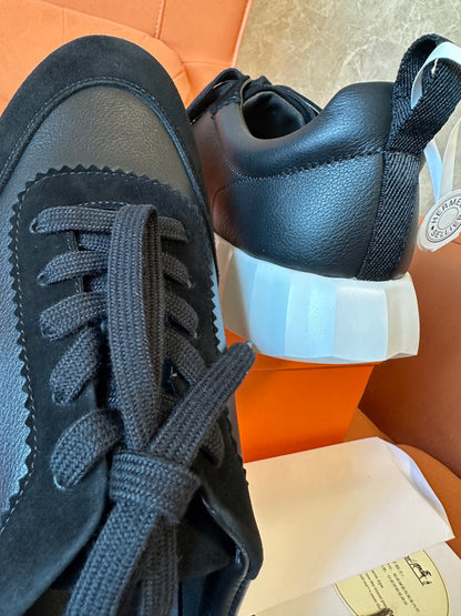 [AAA quality]Hermès Black Leather Low Top Sneakers