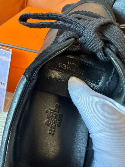 [AAA quality]Hermès Black Leather Low Top Sneakers