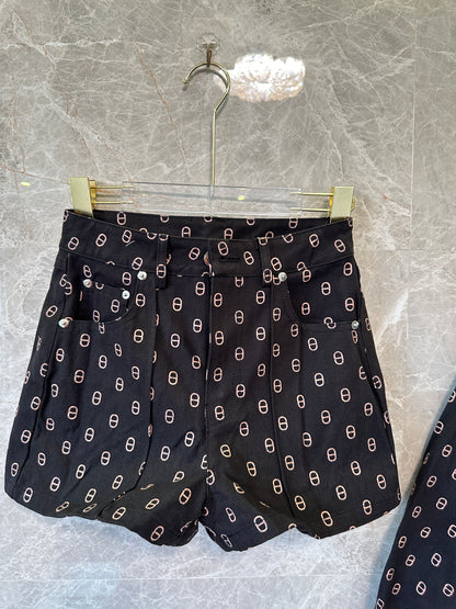 Hermès  Print Jacket & High-Waist Shorts Set