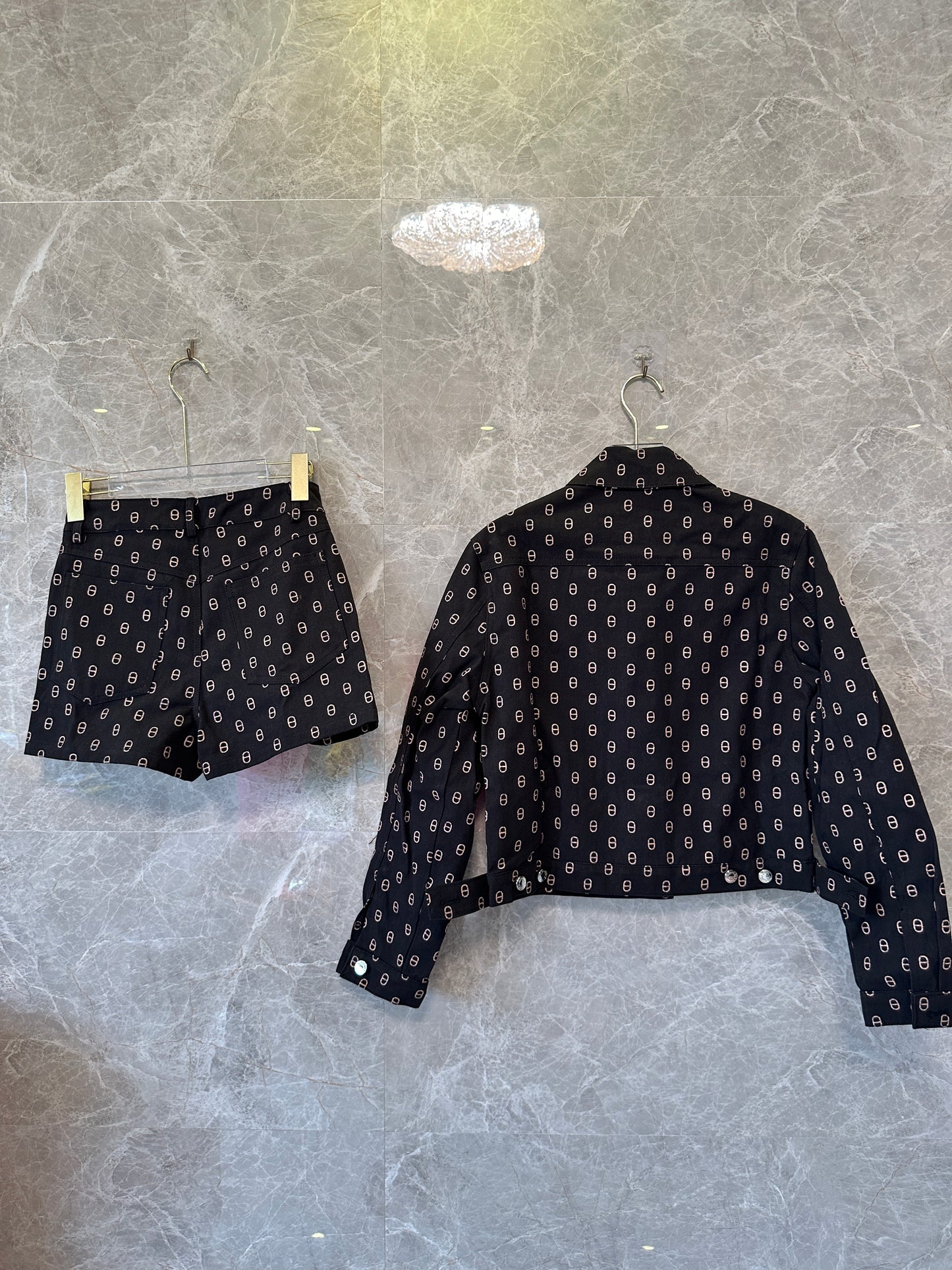 Hermès  Print Jacket & High-Waist Shorts Set