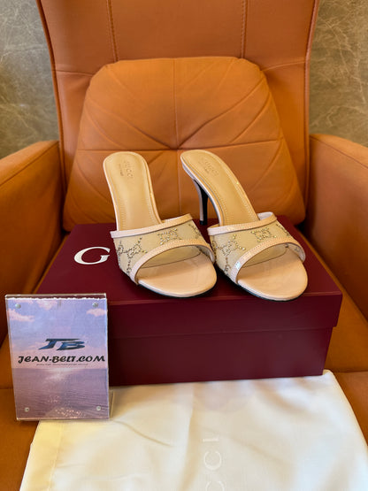 Gucci GG Crystal Embellished High Heel Mule Sandals