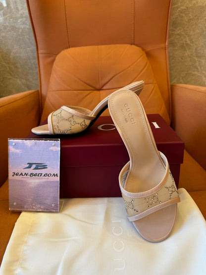 Gucci GG Crystal Embellished High Heel Mule Sandals