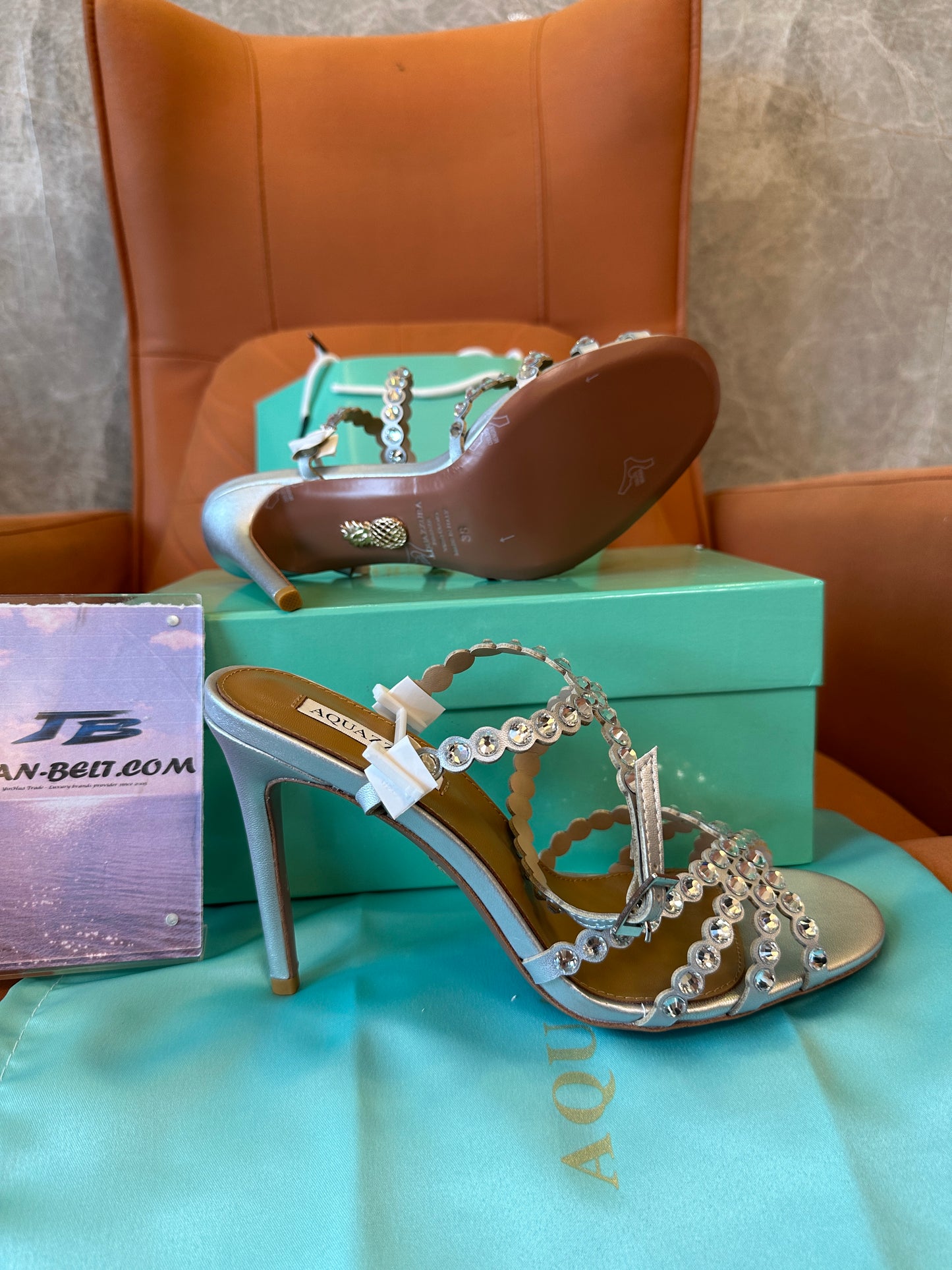 Aquazzura Crystal Embellished Strappy High Heel Sandals Silver Stiletto Mules