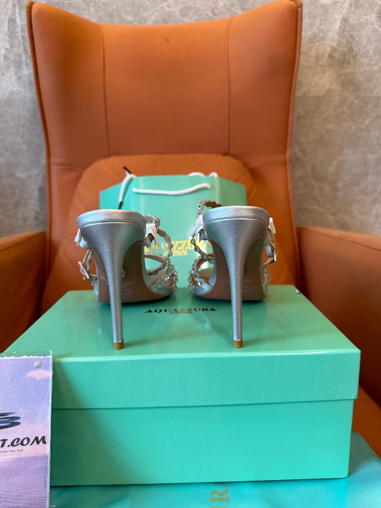 Aquazzura Crystal Embellished Strappy High Heel Sandals Silver Stiletto Mules