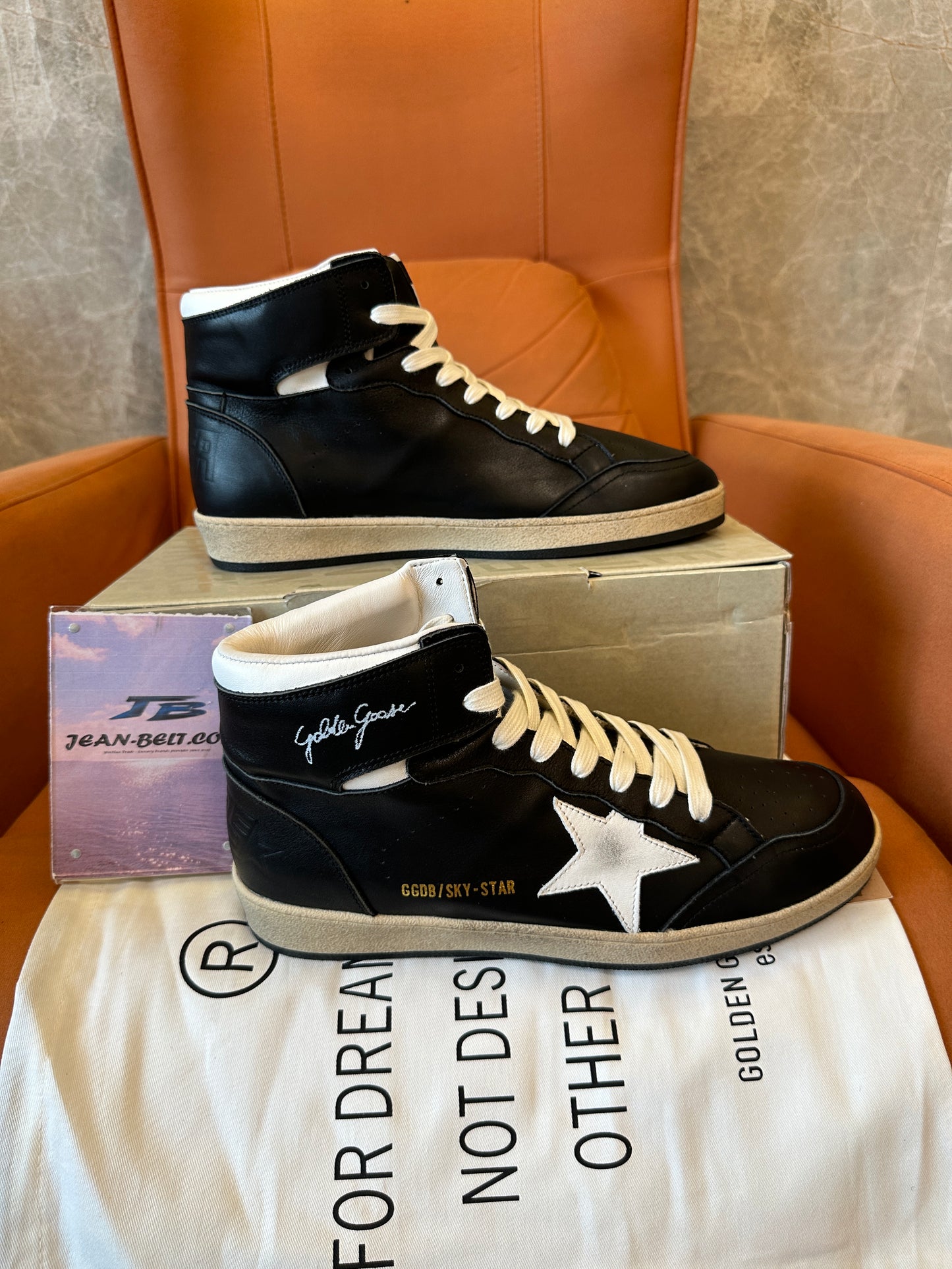 Golden Goose Sky-Star High Top Sneakers Leather Star Patch Vintage Style