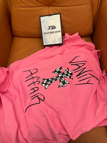 Camiseta de algodón con estampado gráfico rosa de Chrome Hearts