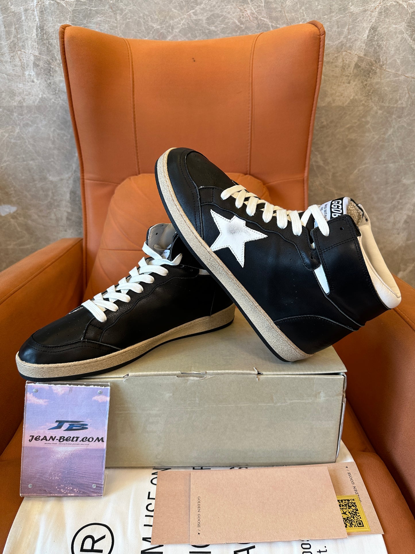 Golden Goose Sky-Star High Top Sneakers Leather Star Patch Vintage Style