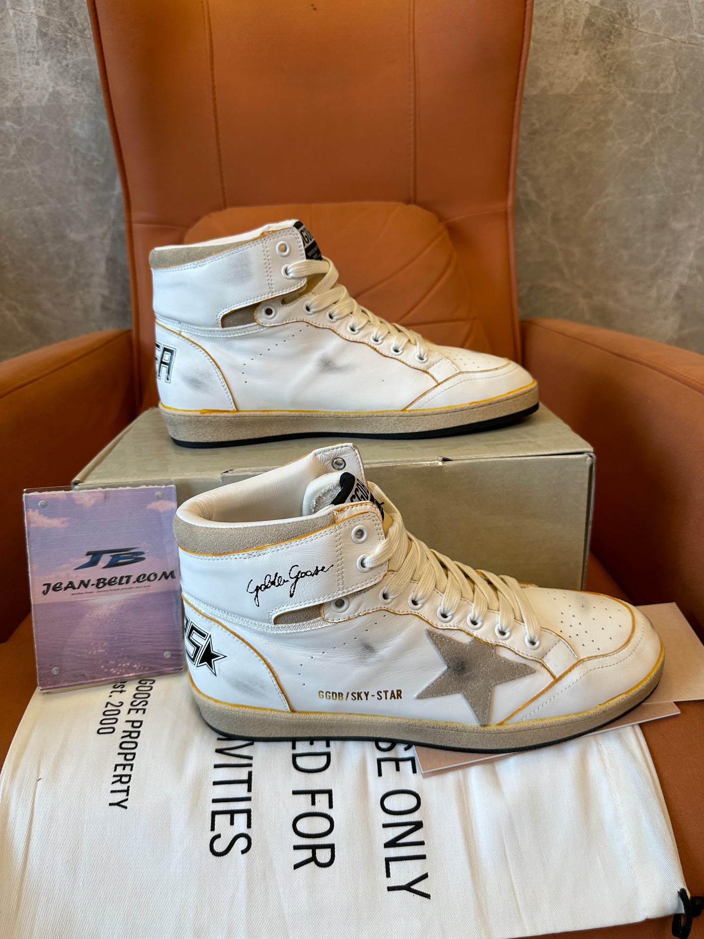 Golden Goose Sky-Star High Top Sneakers Leather Star Patch Vintage Style
