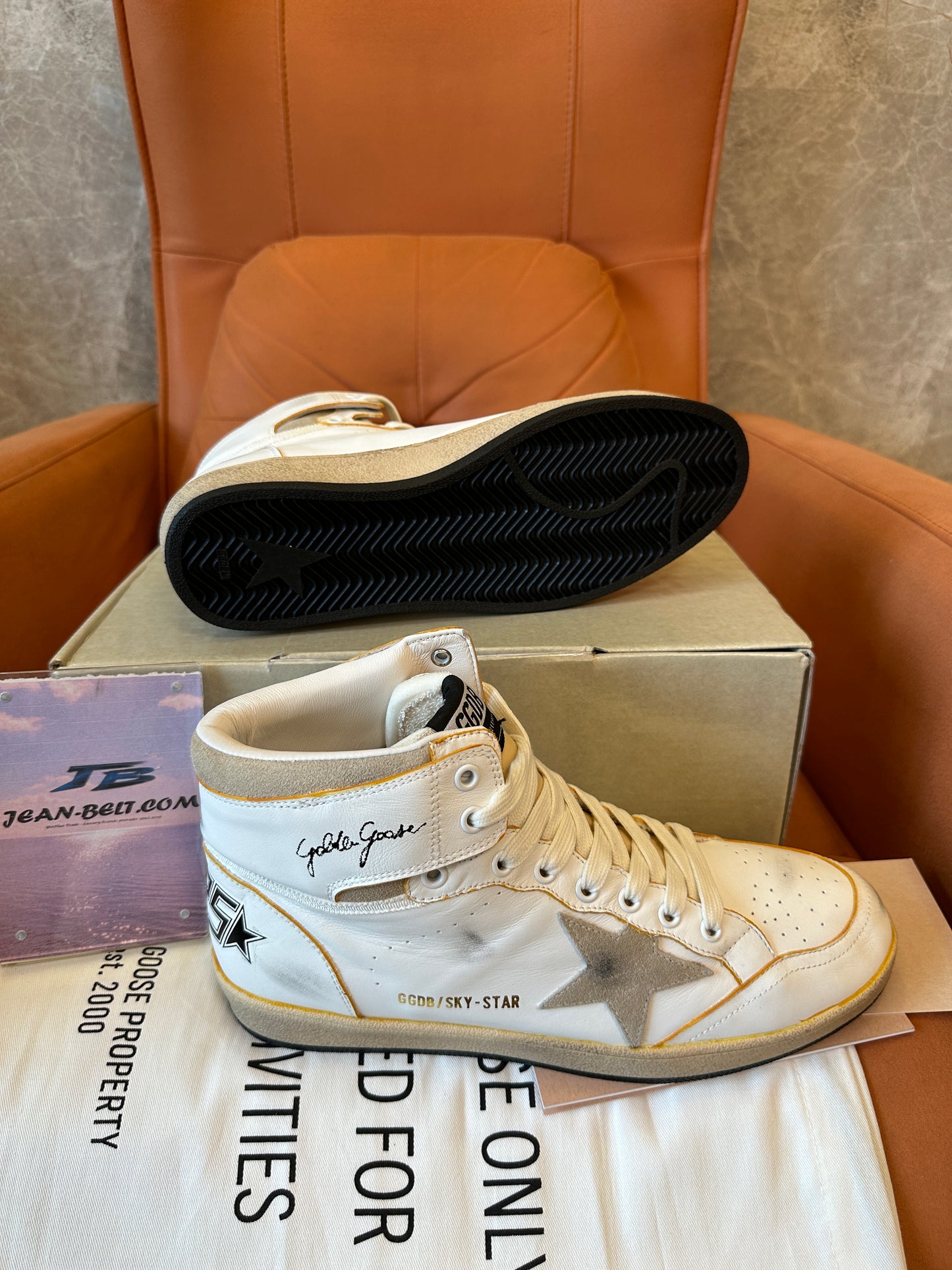 Golden Goose Sky-Star High Top Sneakers Leather Star Patch Vintage Style
