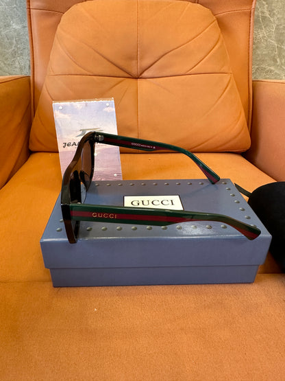 Gucci Black Square Frame Sunglasses Green Red Web Stripe Eyewear