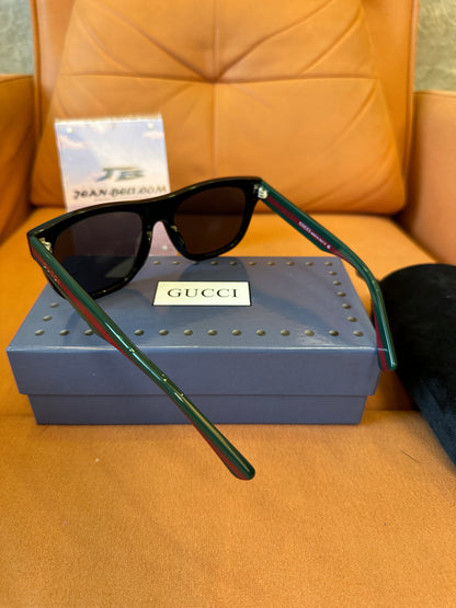 Gucci Black Square Frame Sunglasses Green Red Web Stripe Eyewear