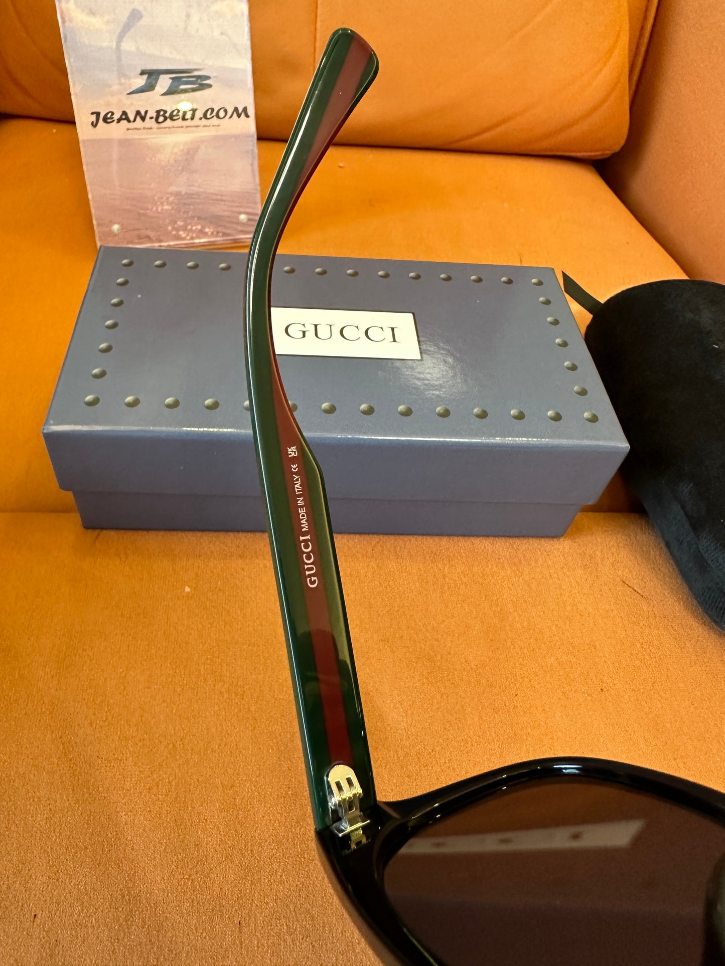 Gucci Black Square Frame Sunglasses Green Red Web Stripe Eyewear