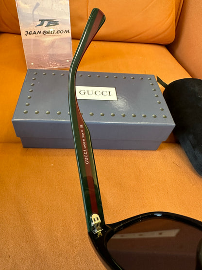 Gucci Black Square Frame Sunglasses Green Red Web Stripe Eyewear