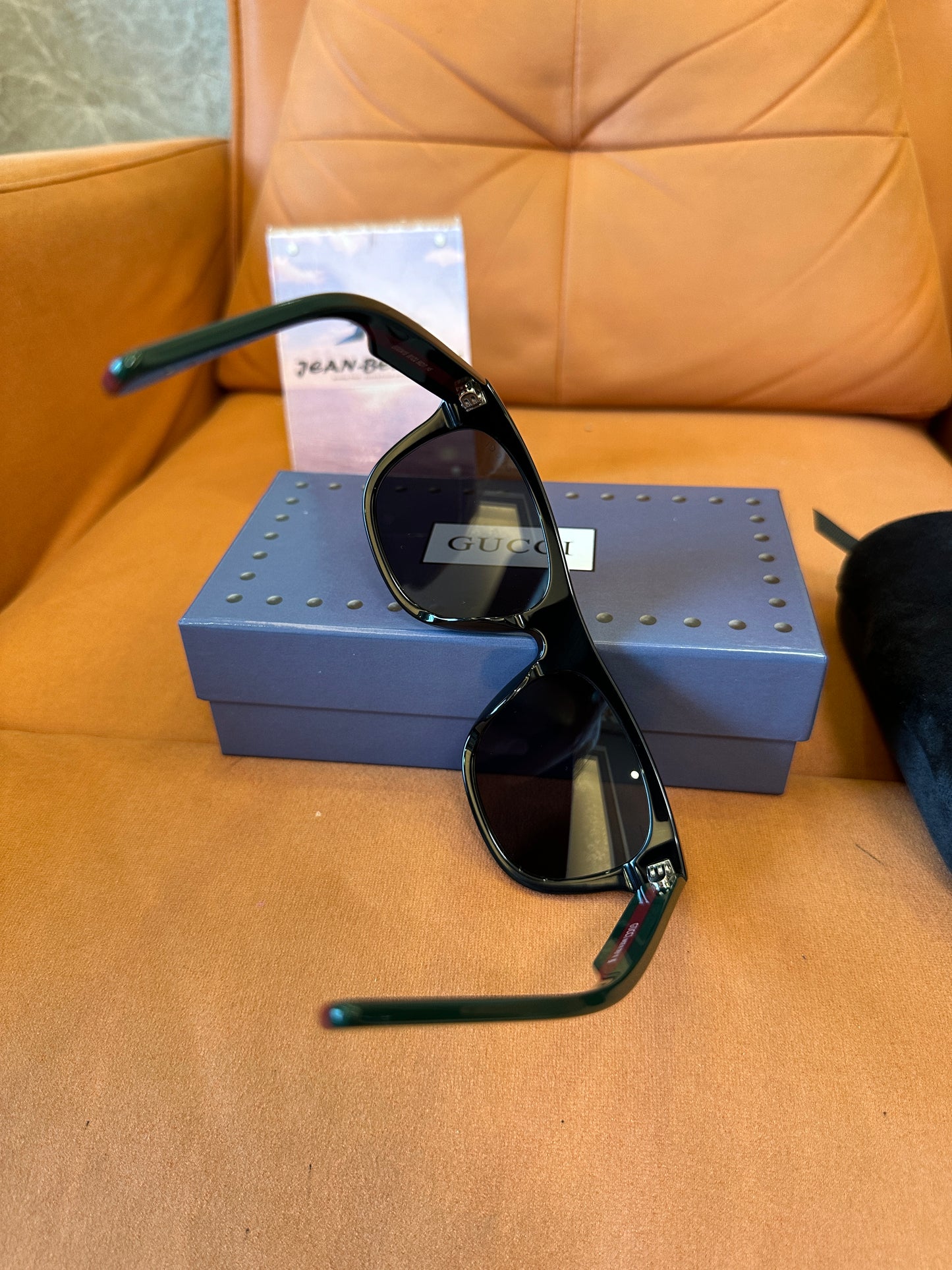 Gucci Black Square Frame Sunglasses Green Red Web Stripe Eyewear