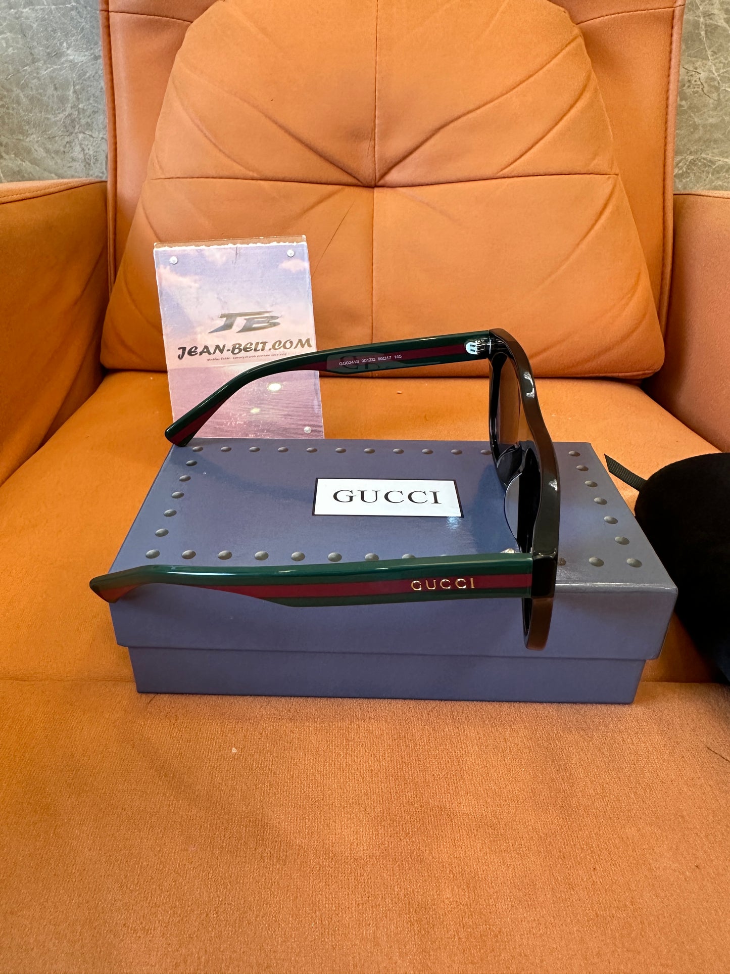 Gucci Black Square Frame Sunglasses Green Red Web Stripe Eyewear