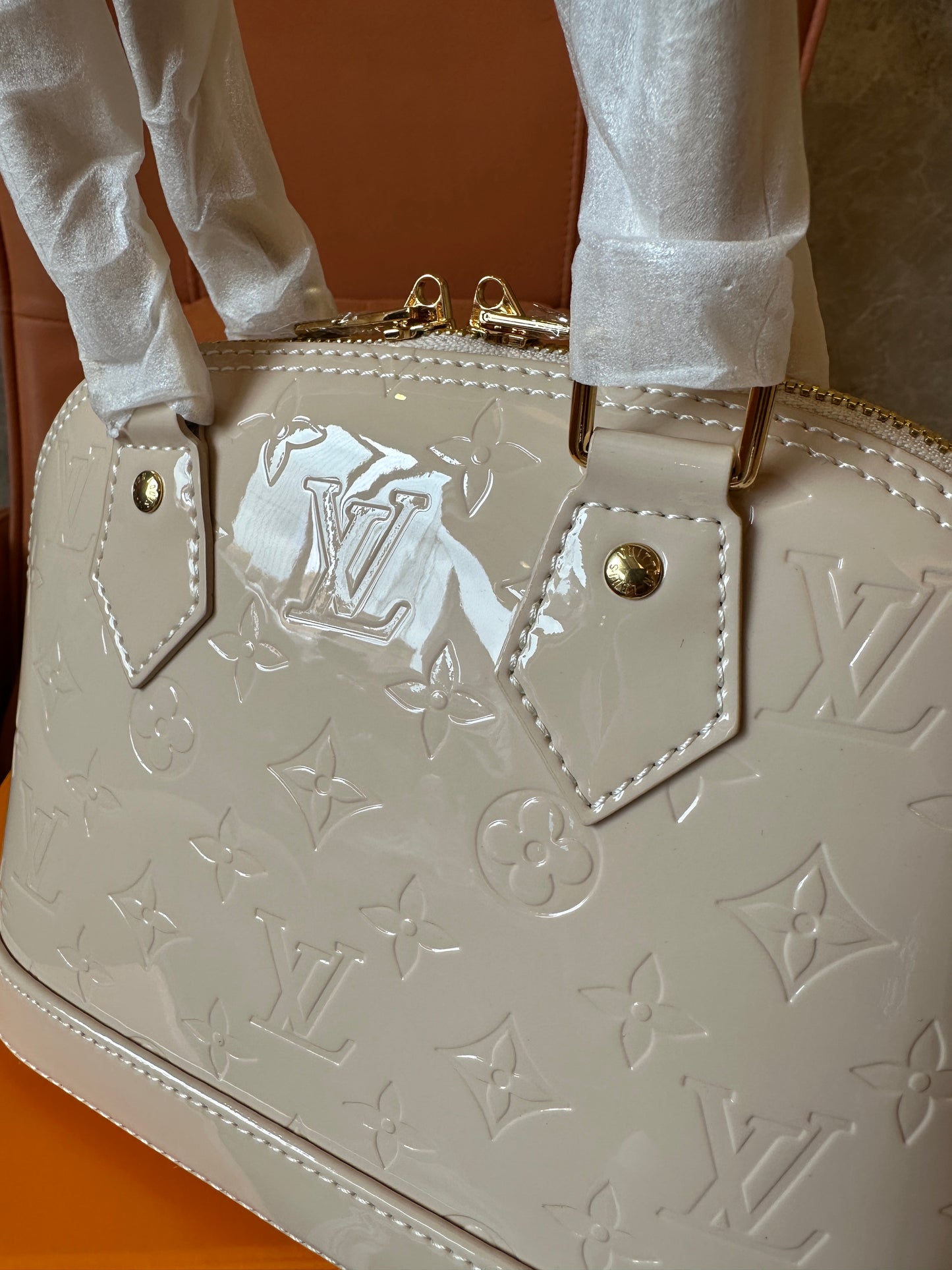 Louis Vuitton White Monogram Embossed Alma Handbag