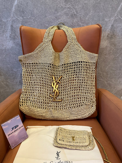 [Common Quality]Saint Laurent Rive Droite Raffia Tote Bag