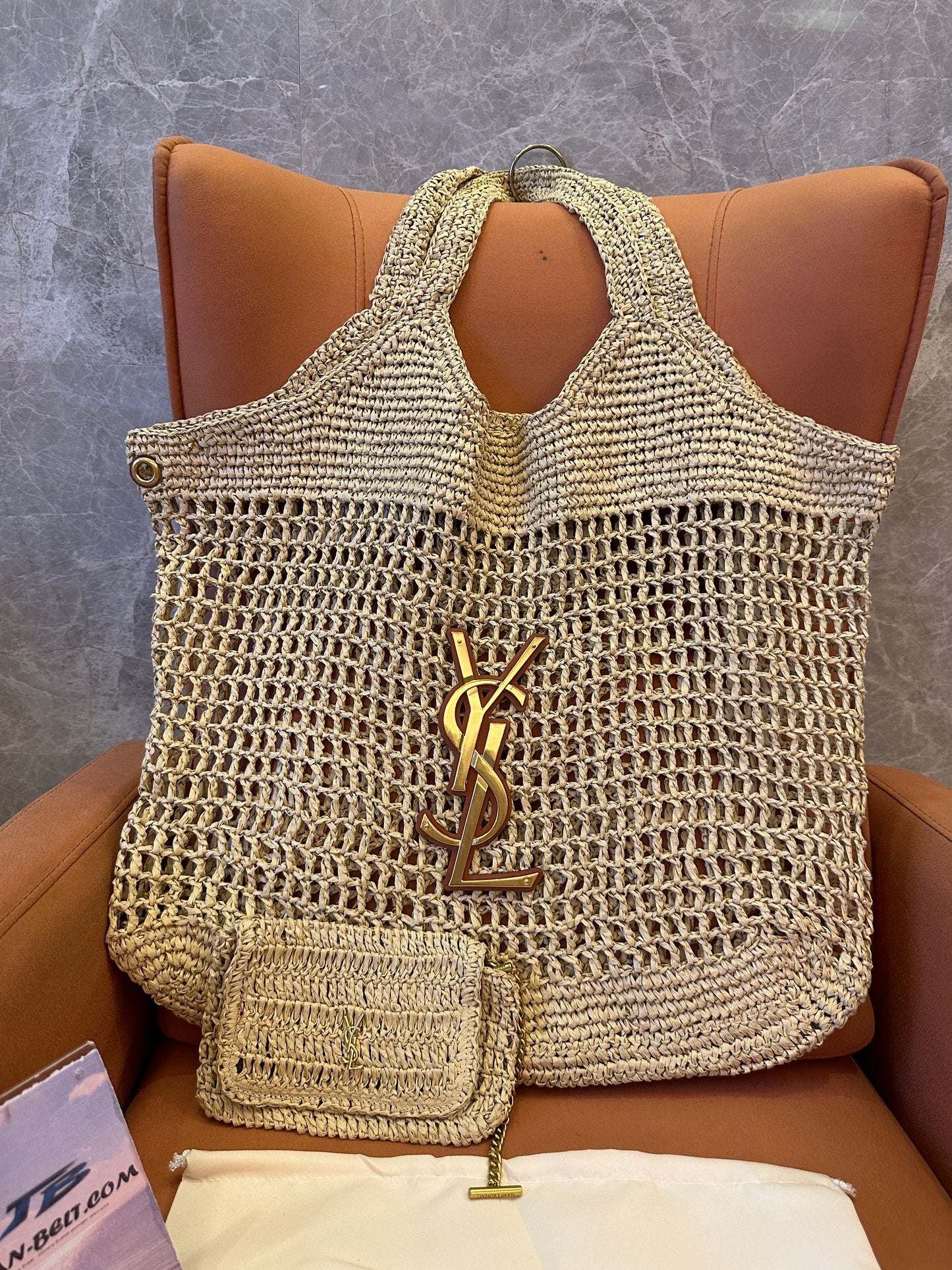 [Common Quality]Saint Laurent Rive Droite Raffia Tote Bag