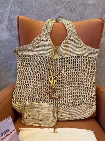 [Common Quality]Saint Laurent Rive Droite Raffia Tote Bag