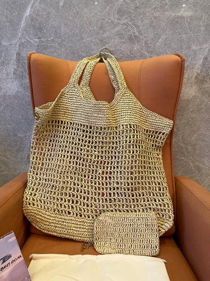 [Common Quality]Saint Laurent Rive Droite Raffia Tote Bag