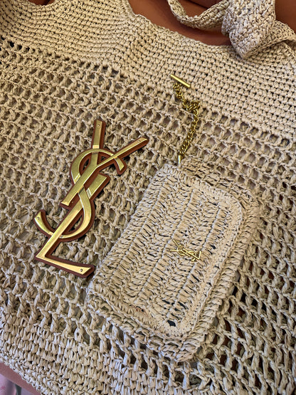 [Common Quality]Saint Laurent Rive Droite Raffia Tote Bag