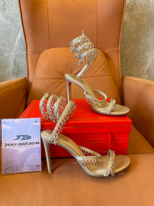 René Caovilla Crystal Embellished Strappy High Heel Sandals