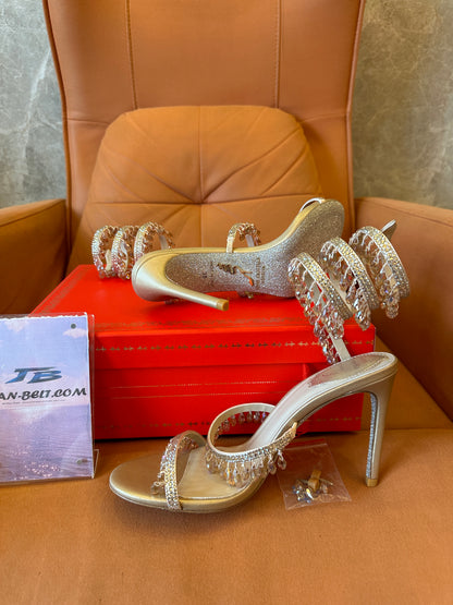 René Caovilla Crystal Embellished Strappy High Heel Sandals