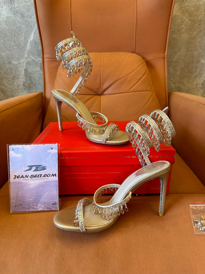 René Caovilla Crystal Embellished Strappy High Heel Sandals
