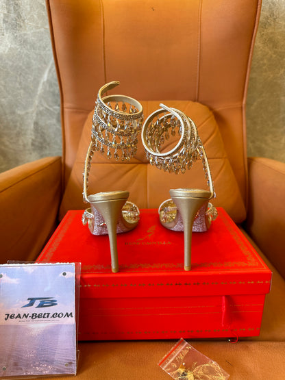 René Caovilla Crystal Embellished Strappy High Heel Sandals